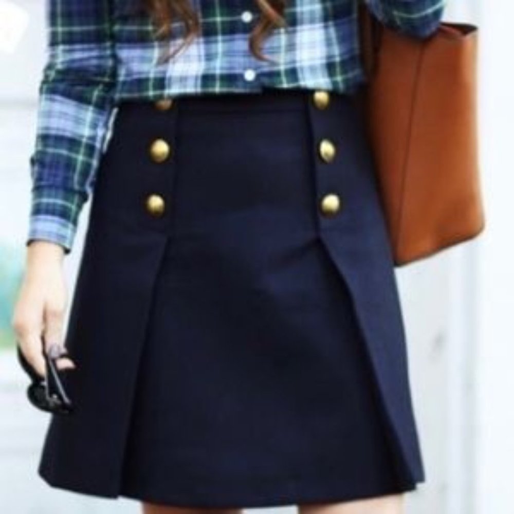 J. Crew navy wool fully lined nautical themed skirt